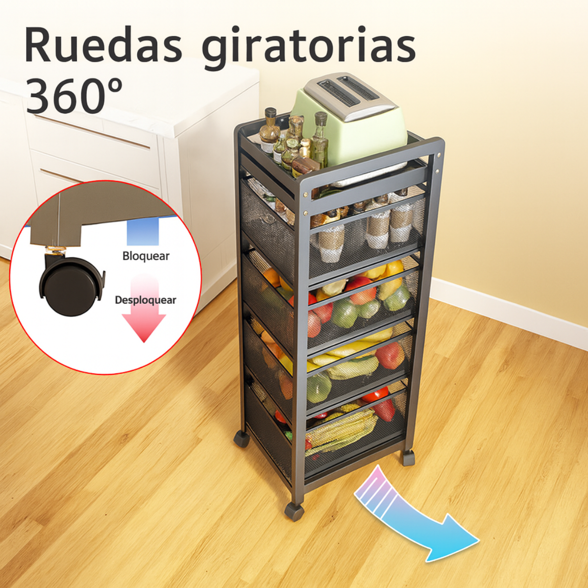 [Llevá 2 Pagá 1] Frutera y Organizador SmartRack con Rueditas (Almacenamiento Inteligente y Diseño Sofisticado!)