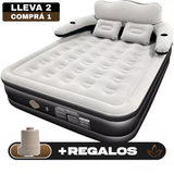 [Llevá 2 Pagá 1] Colchón Portátil de Dos Plazas con Apoyo para la Cabeza, Triple Revestimiento y Antidesgarro +REGALO: Bomba de Aire Eléctrica