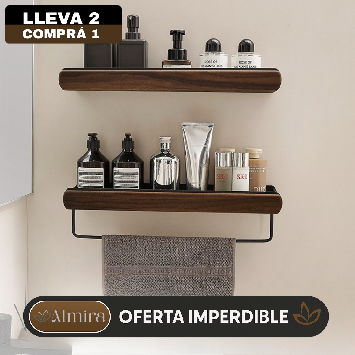 [Llevá 2 Pagá 1] Organizador de Baño de Madera con Escurridor y Diseño Moderno